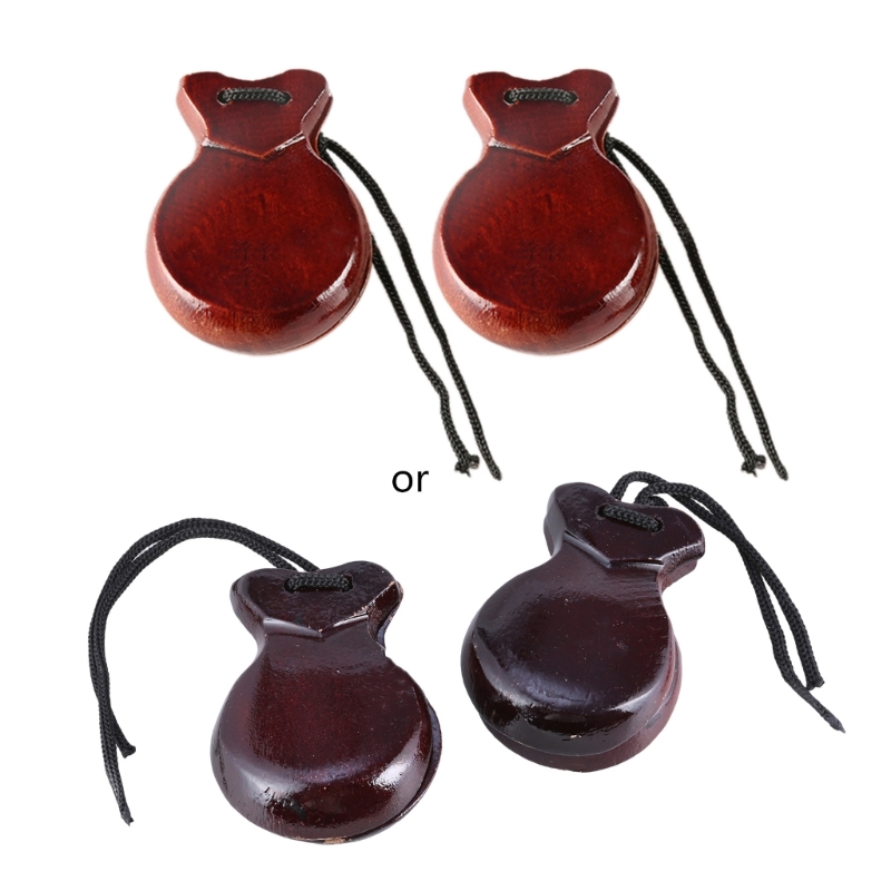 Castanet Flamenco - 2 個木製スペインカスタネットフラメンコダンスカスタネット文字列ハンドクラッパー付き子供用パーカッション楽器
