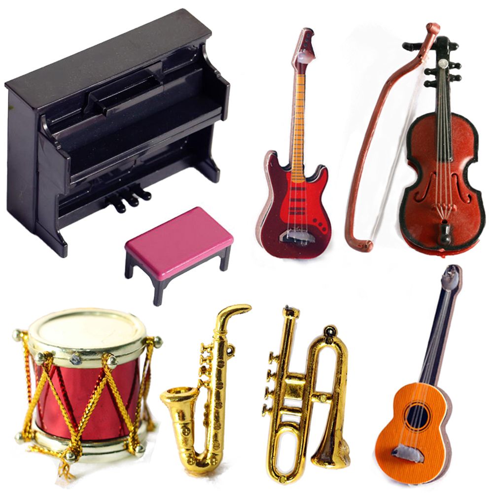 Musical Instrument Horn - アクセサリー付きのミニチュア人形,楽器,1/12スケール,ピアノ,ギター,ドラム,マイク,サックス,トランペットモデル