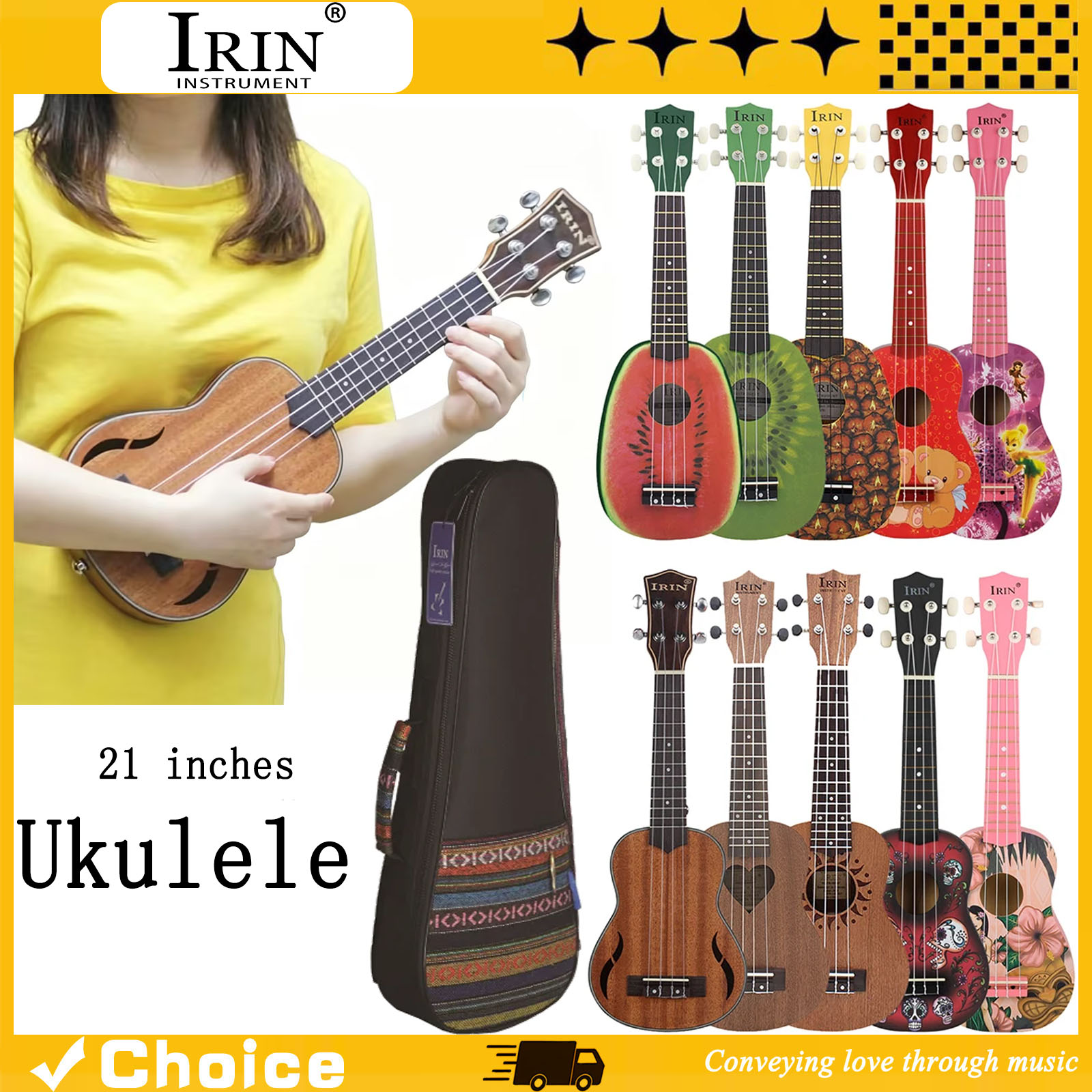 Musical Instrument Hawaiian - 21 インチ ウクレレ ハワイアン ギター ソプラノ