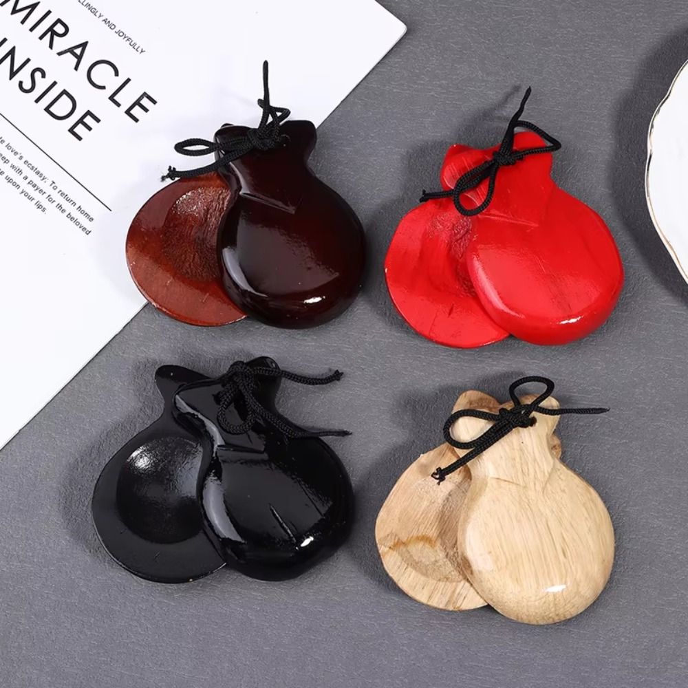 Castanet Flamenco - オルフパーカッション木製カスタネット、伝統的なデザイン、弦付き木製クラッパー、フラメンコスタイル、硬材フラメンコカスタネット