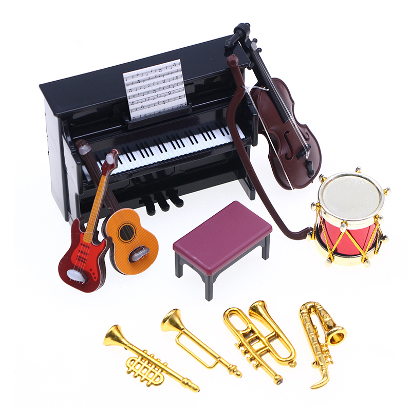 Musical Instrument Like Guitar - クラシックな1:12スケールのミニチュア楽器セット、ピアノ、ギター、サックス、本物のようなドールハウスシーン用