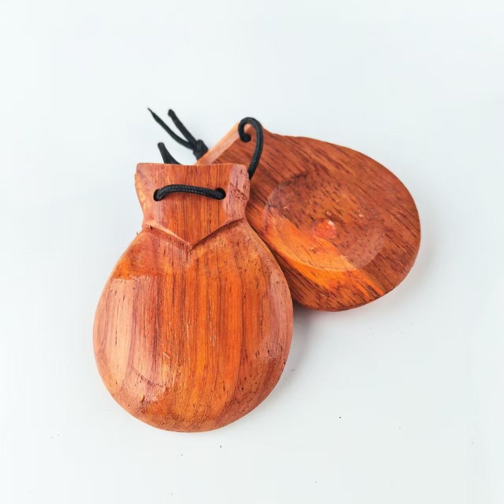 Castanet Flamenco - オルフパーカッション木製カスタネット 伝統的なデザインの硬材パーカッションカスタネット 弦付き フラメンコスタイル フラメンコカスタネット