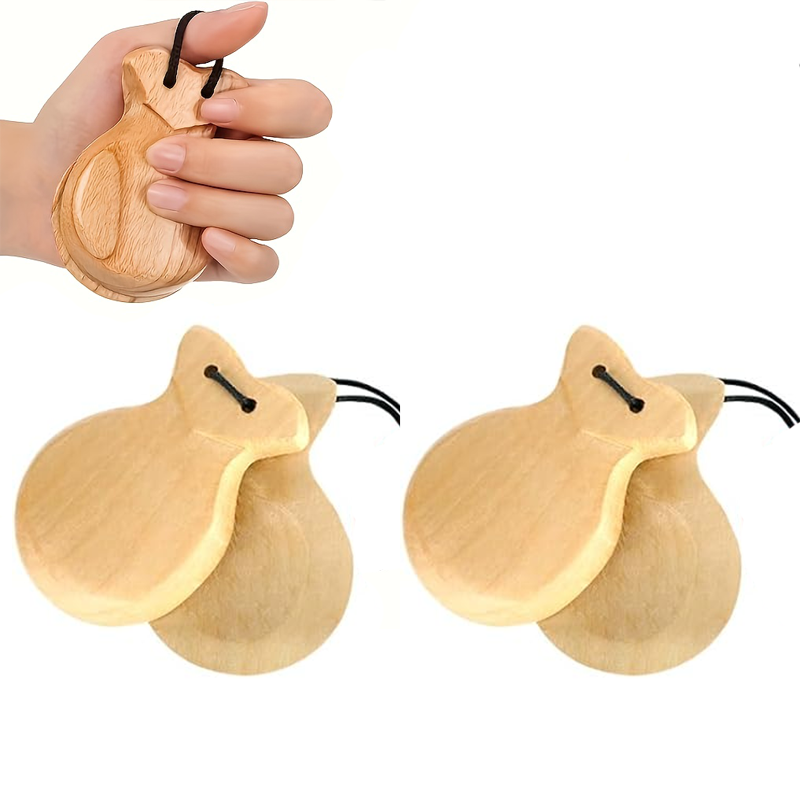 Castanet Flamenco - 2 パック スペイン カスタネット フラメンコ 伝統的な木製ハンドパーカッション