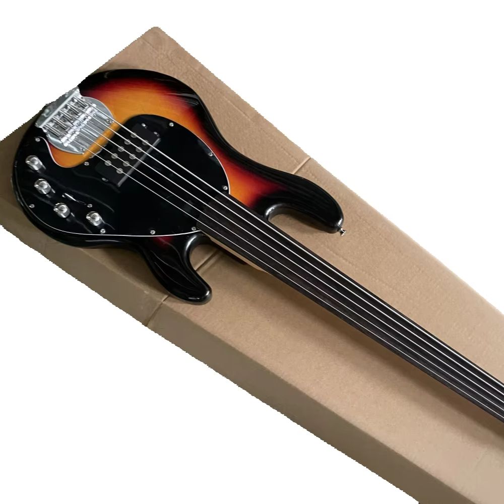 Bass Guitar Fretless - 5弦サングラスセットベースギター、フレットレスベース、固定ブリッジ、ソリッドウッドボディ、メイプルネック、Hピックアップ、アクティブ回路