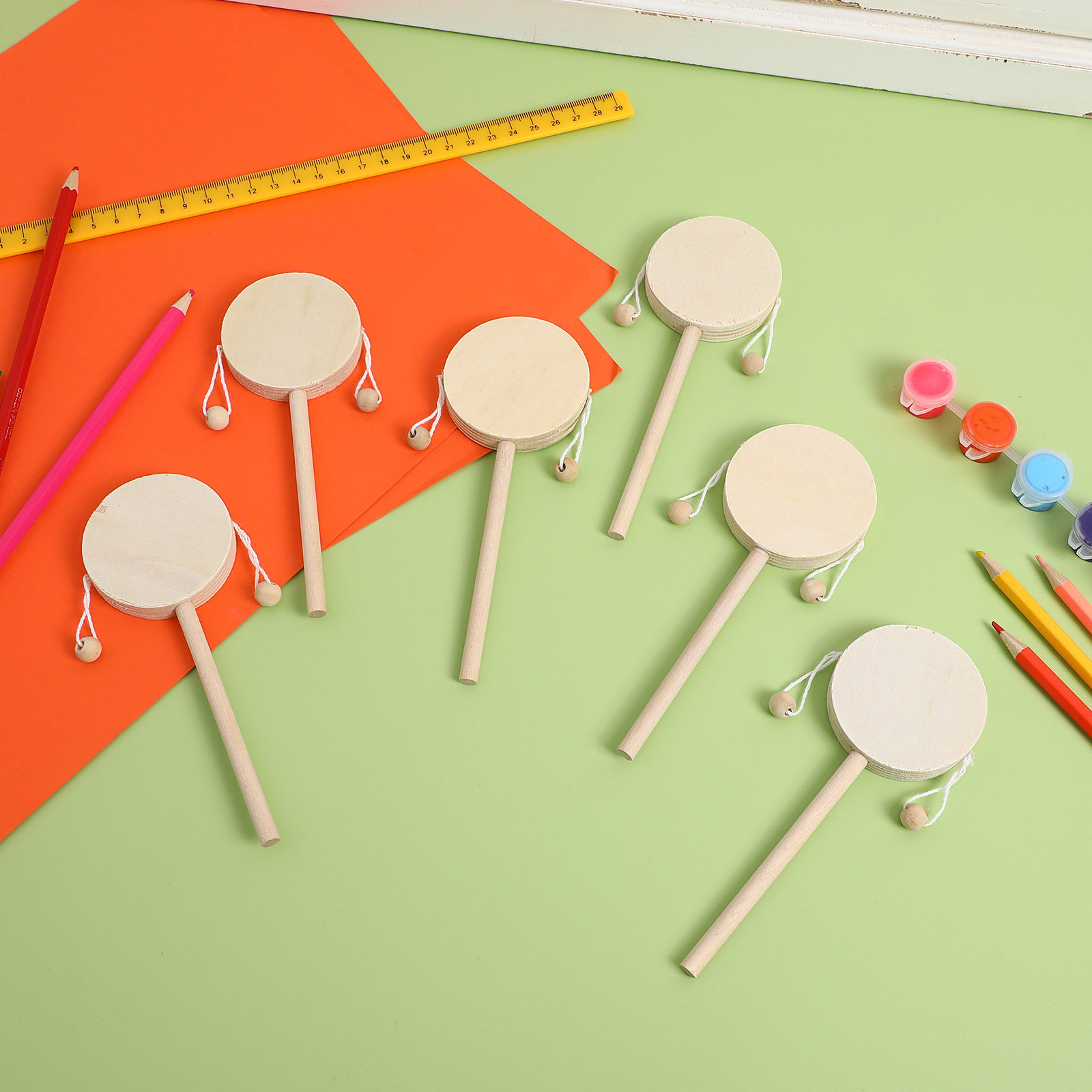 Musical Instrument Diy - 1セット ラトルドラム 木製 DIY 未完成塗装 シェイキングドラム
