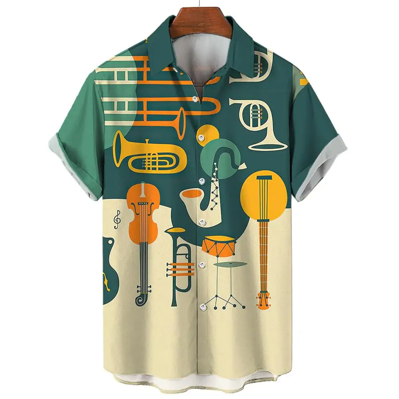 メンズ半袖楽器,3Dプリントギター,カラフルなブラウス - Musical Instrument Hawaiian のレビューと価格
