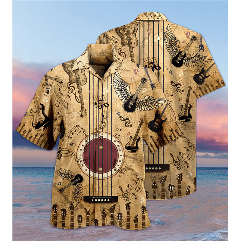 メンズギターベースパターンハワイアンシャツ,ヴィンテージ,楽 - Musical Instrument Hawaiian のレビューと価格