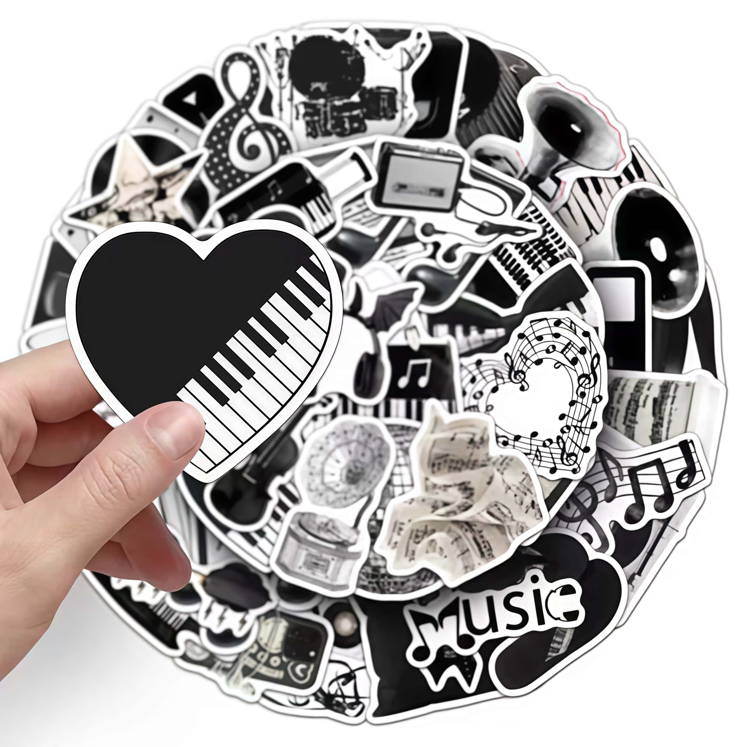 50枚入り ブラックホワイト楽器ステッカー、ヴィンテージビニ - Musical Instrument Diy のレビューと価格